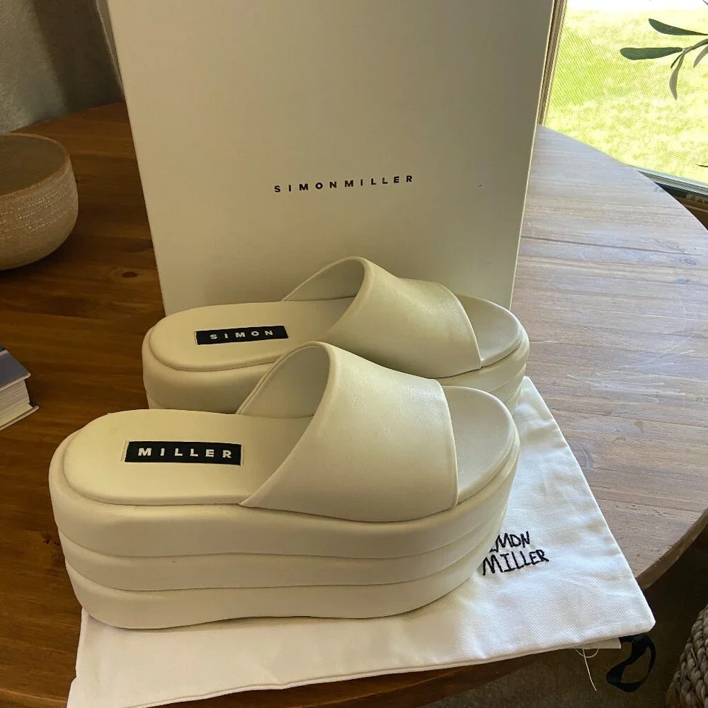 Simon Miller White Puffed Blackout Platform Clog Slide Sandal 39 - Picture 1 of 4